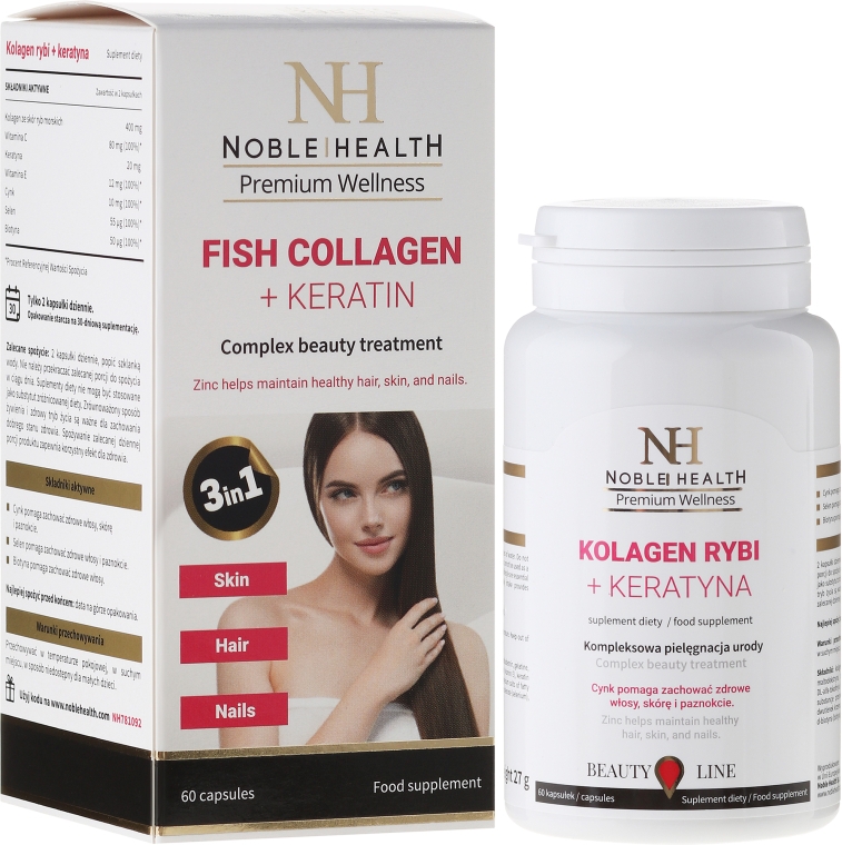 Комплекс для ухода за волосами, кожей и ногтями - Noble Health Collagen + Ceratin — фото N1