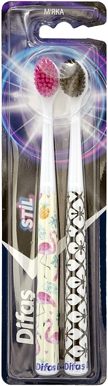 Набір зубних щіток "Soft", фламінго + квіточка - Difas Stil — фото N1