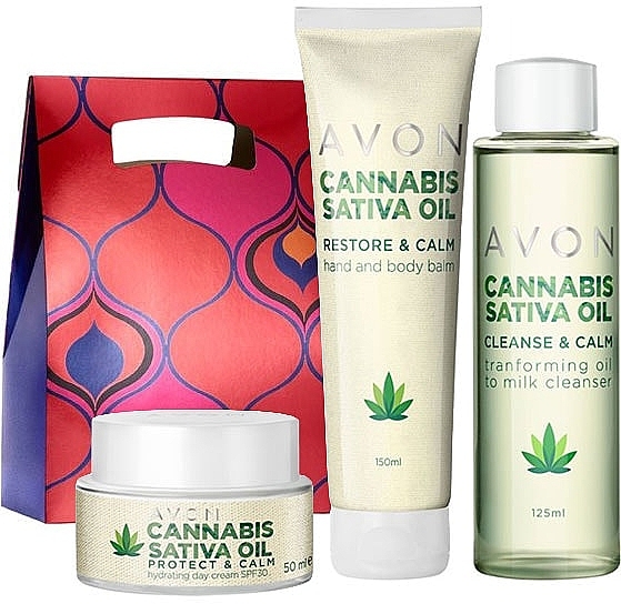 Набор - Avon Cannabis Sativa Oil (oil/125ml + h/balm/150ml + cr/50ml + acc) — фото N1