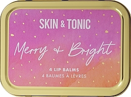 Парфумерія, косметика Набір в рожево-золотій коробці - Skin&Tonic Merry&Bright (lip/balm/4x4,3g)