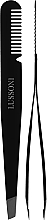 Косий пінцет з гребенем для брів - Lussoni Slant Tweezers With Comb — фото N1