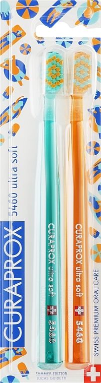 Набір зубних щіток "Summer Edition" 5460 Ultra Soft, 2 шт., блакитна + жовта - Curaprox — фото N4