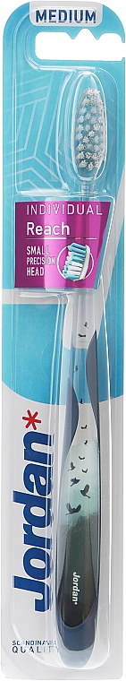 Зубна щітка середня, прозора з синім, птахи - Jordan Individual Reach Toothbrush Medium — фото N1
