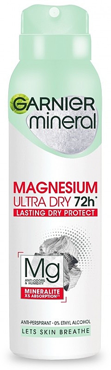 Дезодорант-спрей для женщин "Эффект магния. Ультрасухость 72Ч" - Garnier Mineral Magnesium Ultra Dry 72h Lasting Dry Protect Deodorant — фото N1