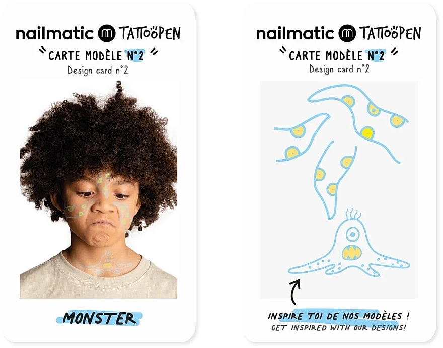 Набор для временных тату - Nailmatic Tattoopen Duo Set Monster (pen/2x2.5g + kards/4pcs) — фото N4