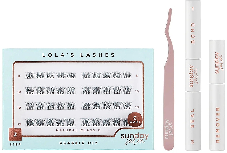 Набір - Lola's Lashes Natural Classic Diy Lash Extensions Starter Set (bond/seal/2x3.5ml + remover/4ml + eyelashes/40pcs + applicator/1pcs) — фото N1