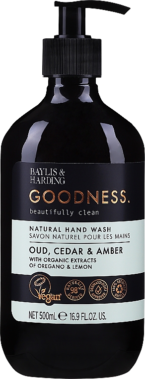 Жидкое мыло для рук - Baylis & Harding Goodness Oud, Cedar & Amber Natutal Hand Wash — фото N2