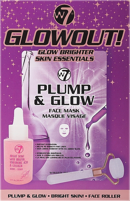 Набор - W7 Face Care Set Glowout! (serum/30ml + mask/23g + roll) — фото N1