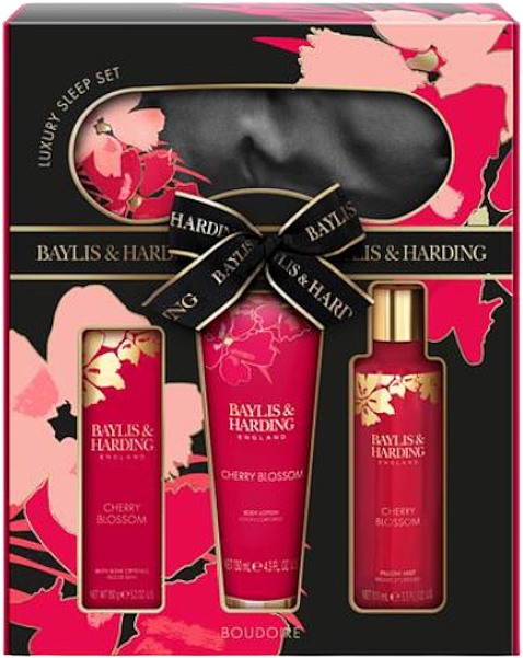 Набір - Baylis & Harding Boudoire Cherry Blossom Luxury Beauty Sleep Gift Set (spray/100ml + b/lot/130ml + crystal/150g + acc/1pc) — фото N1