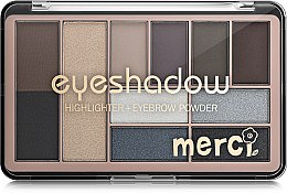Палетка для макіяжу очей і обличчя - Merci Eyeshadow & Highlighter + Eyebrow Powder — фото N2