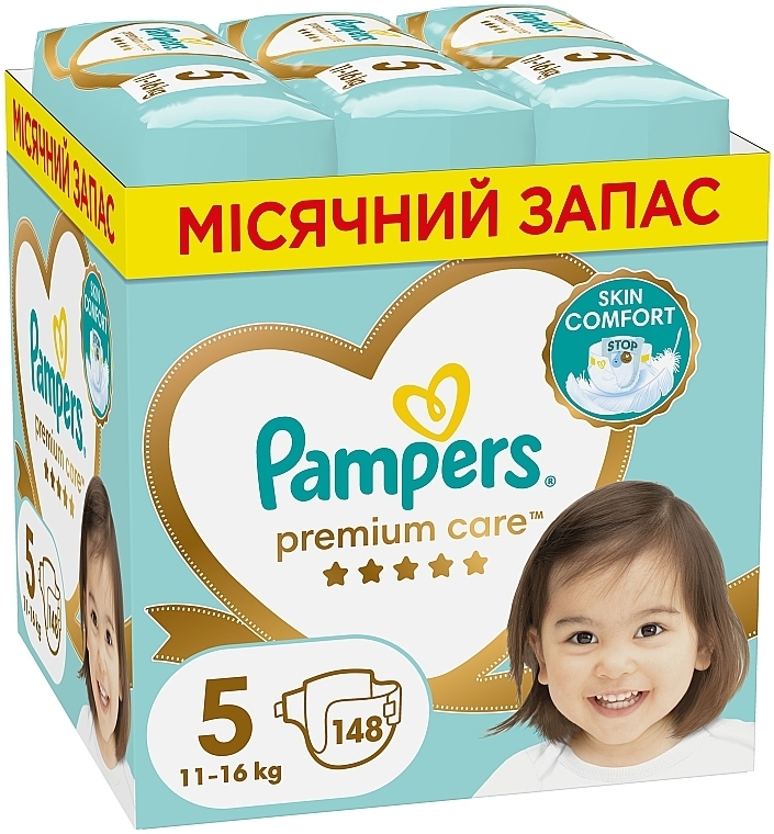 Підгузки Premium Care Розмір 5, 11-16 кг, 148 штук - Pampers — фото N1