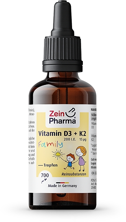 Харчова добавка для всієї родини "Вітамін D3 + K2", краплі - ZeinPharma Vitamin D3 + K2 Family Drops — фото N2