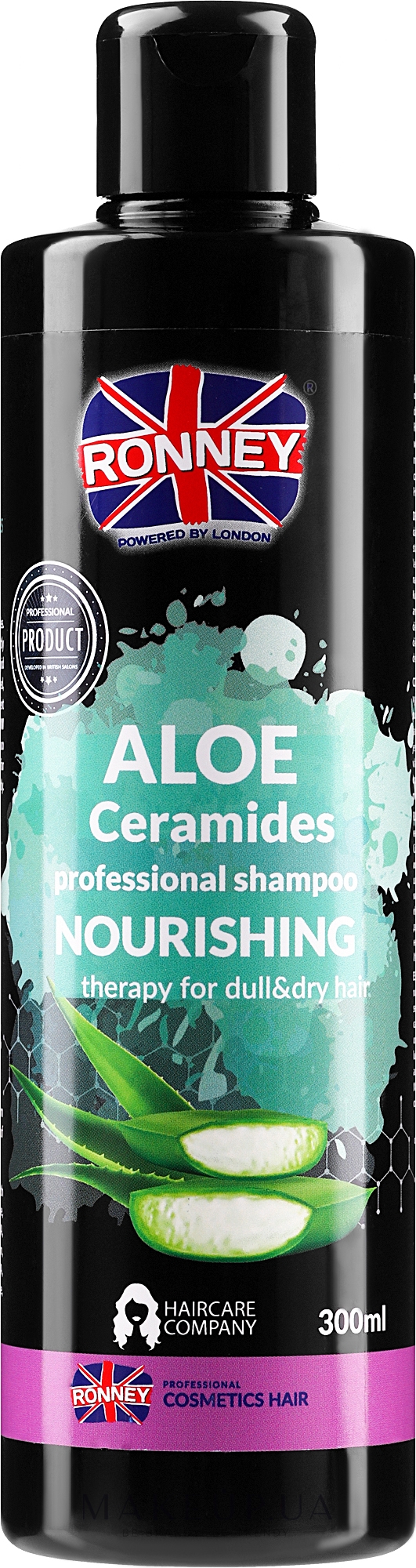 Питательный шампунь для тусклых и сухих волос с алоэ - Ronney Professional Aloe Ceramides Professional Shampoo — фото 300ml