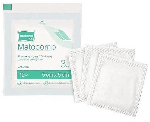 Компрессы марлевые, стерильные, 3 шт., 5 х 5 см - Matopad Matocomp  — фото N1