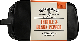 Парфумерія, косметика Дорожній набір для чоловіків - Scottish Fine Soaps Men's Grooming Thistle&Black Pepper Travel Bag (sh/gel/75ml + f/wash/75ml + a/sh/balm/75ml + b/scr/75ml + towel + bag)