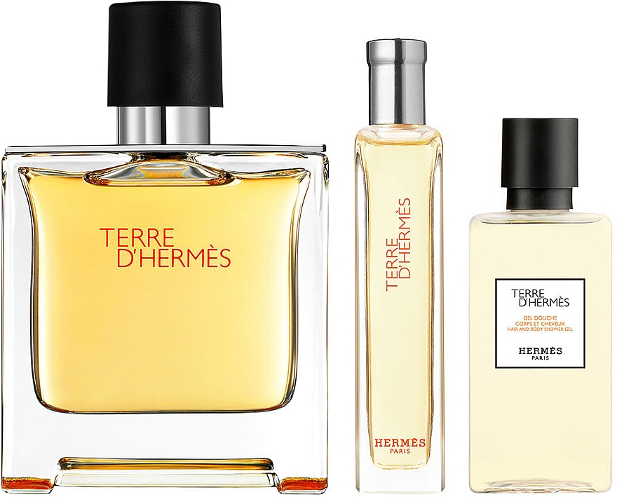 Hermes Terre d'Hermes Parfum - Набор (edp/75ml + edp/15ml + sh/g/40ml) — фото N2