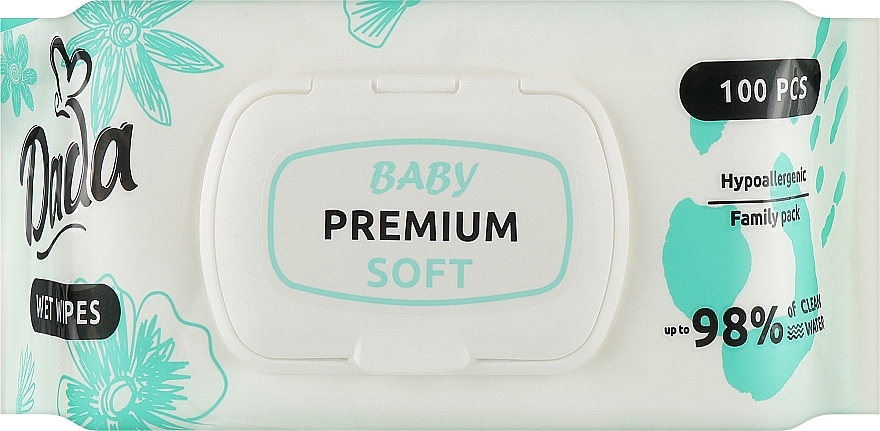 Дитячі вологі серветки з перших днів життя, з клапаном, 100 шт - Dada Premium Soft — фото N1