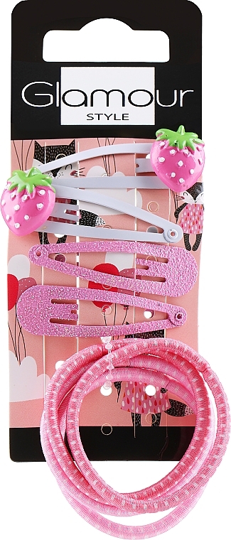 Набор заколок и резинок для детей, розово-белые - Glamour — фото N1