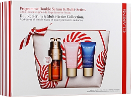 Парфумерія, косметика Набір - Clarins Double Serum & Multi-Active Set (serum/30ml + cr/gel/15ml + cr/15ml + bag)