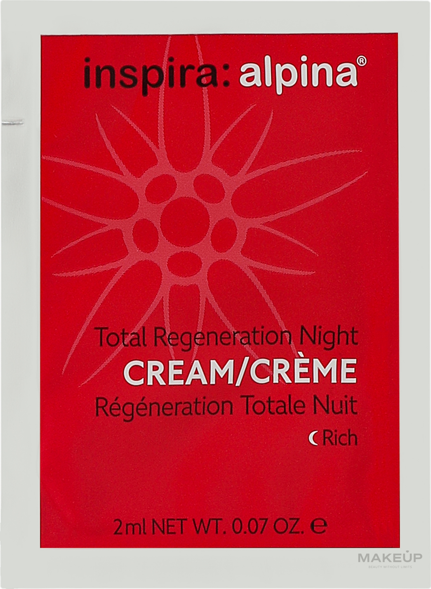 Восстанавливающий ночной крем для сухой кожи лица - Inspira:cosmetics Inspira:Alpina Total Regeneration Night Cream Rich (пробник) — фото 2ml