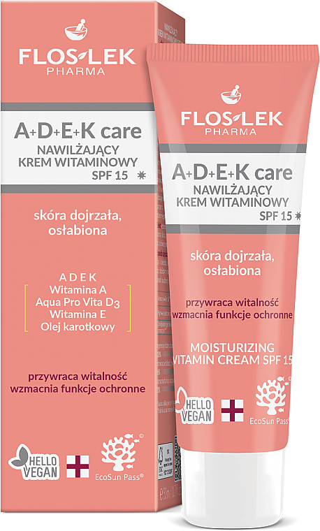 Увлажняющий витаминный крем - Floslek A + D + E + K Care Moisturizing Vitamin Cream SPF 15 — фото N1