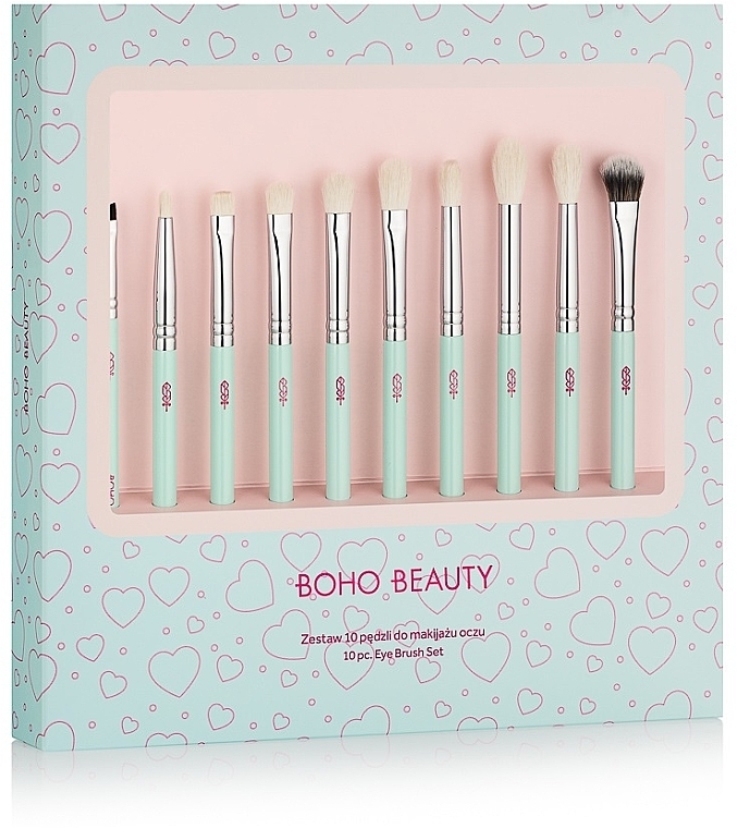 Набір пензликів для макіяжу, 10 предметів - Boho Beauty Love Color Eye Brush Set — фото N1