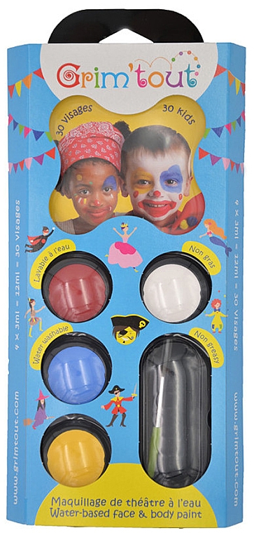Тематическая палитра красок для грима "Клоун", 4 цвета - GrimTout Clown — фото N1