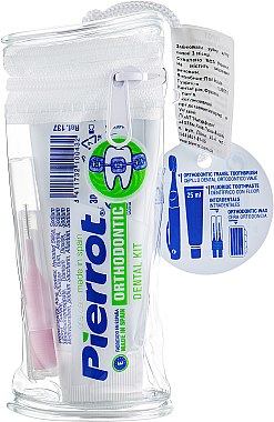 Набор дорожный ортодонтический, фиолетовый - Pierrot Orthodontic Dental Kit (tbrsh/1шт + tpst/25ml + brush/2шт + wax/1уп) — фото N1