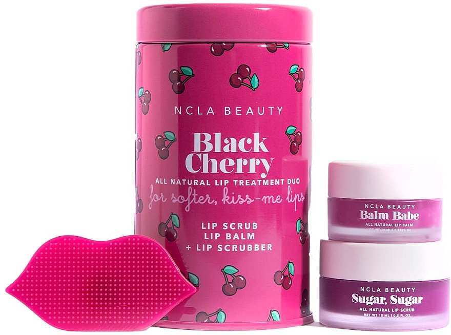 Набор "Черешня" - NCLA Beauty Black Cherry (l/balm/10ml + l/scrub/15ml + scrubber) — фото N2