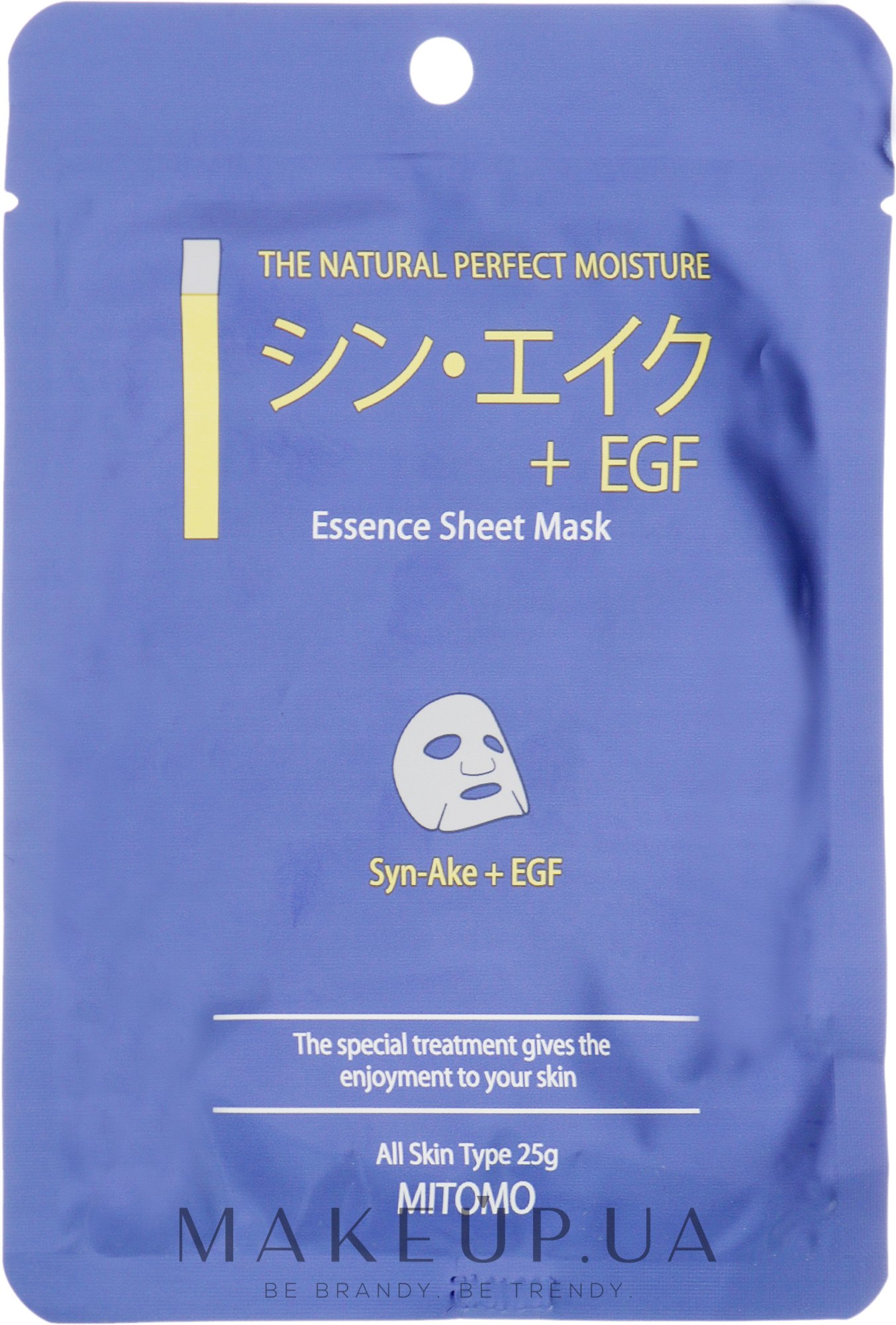 Тканинна маска для обличчя "Пептиди змії + EGF" - Mitomo Essence Sheet Mask Syn-Ake + EGF — фото 25g