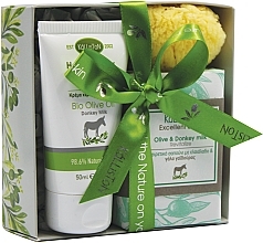 Набор - Kalliston Kalliston Donkey Milk Gift Box (cr/50ml + soap/100g +sponge/1pc) — фото N1