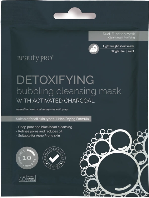 Очищувальна тканинна маска для обличчя - BeautyPro Detoxifying Bubbling Cleansing Sheet Mask With Activated Charcoal — фото N1