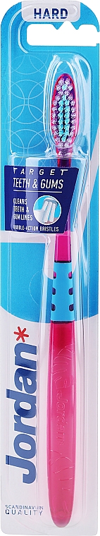 Зубная щетка жесткая Target, розовая с голубым - Jordan Target Teeth & Gums Hard — фото N3