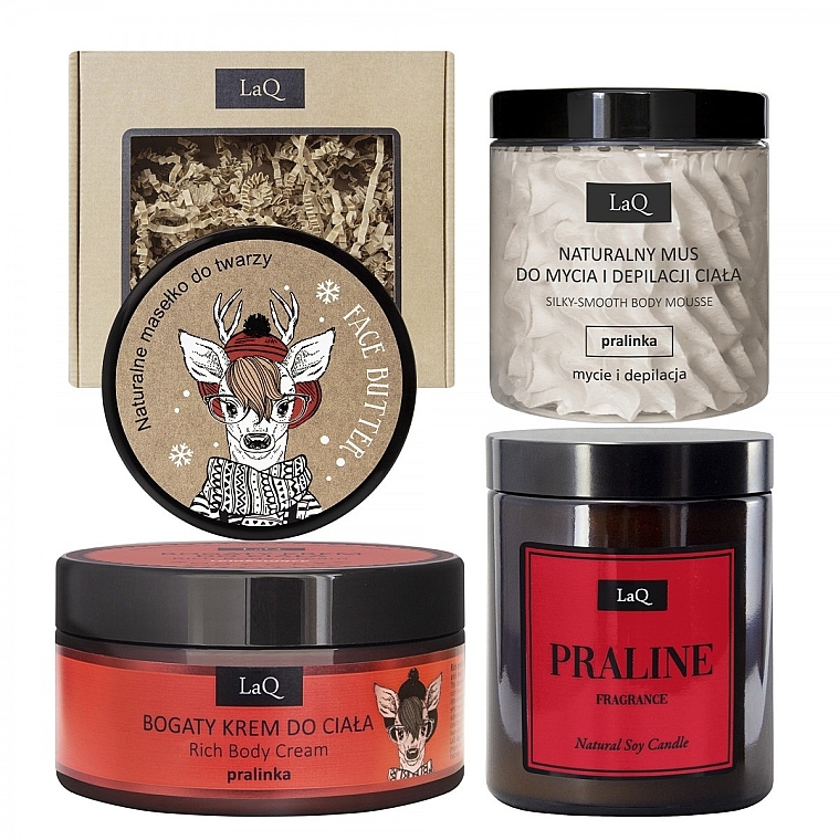 Набор - LaQ Praline Set (b/mousse/100g + f/butter/50ml + b/cr/200ml + candle/180ml) — фото N1