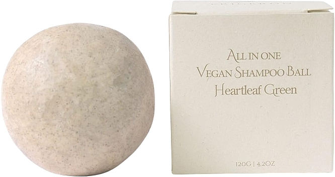 Твердый шампунь "Сердцелистник зеленый", в картонной упаковке - Erigeron All in One Vegan Shampoo Ball Heartleaf Green — фото N1