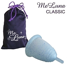 Духи, Парфюмерия, косметика Менструальная чаша с ножкой, размер M, голубые блестки - MeLuna Classic Menstrual Cup Stem