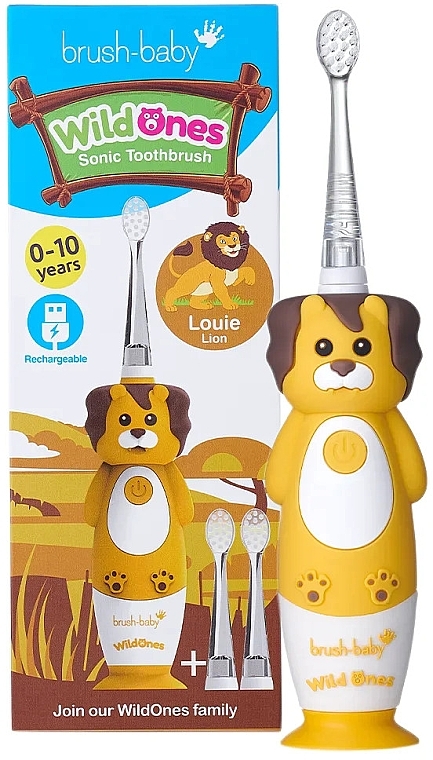 Электрическая зубная щетка - Brush-Baby WildOnes Lion Kids Electric Rechargeable Toothbrush — фото N1