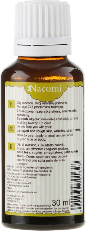 Натуральное масло авокадо - Nacomi Avocado Natural Oil — фото N2
