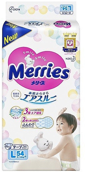 Подгузники для детей L (9-14 кг), 54шт - Merries