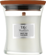 Ароматична свічка в склянці - WoodWick Hourglass Candle White Teak — фото N1