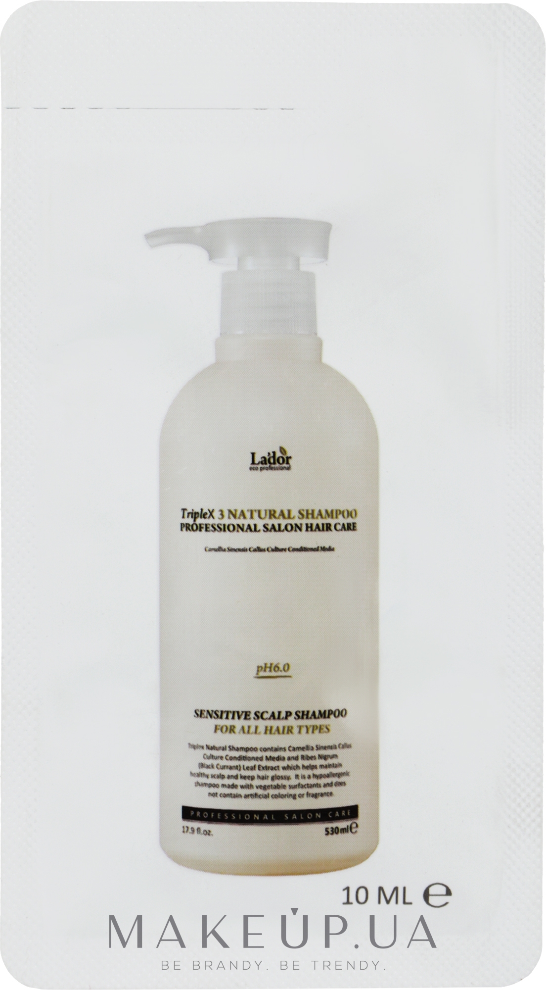 Безсульфатний шампунь - La'dor Triplex Natural Shampoo (shamp/10x10ml) (пробник) — фото 10ml