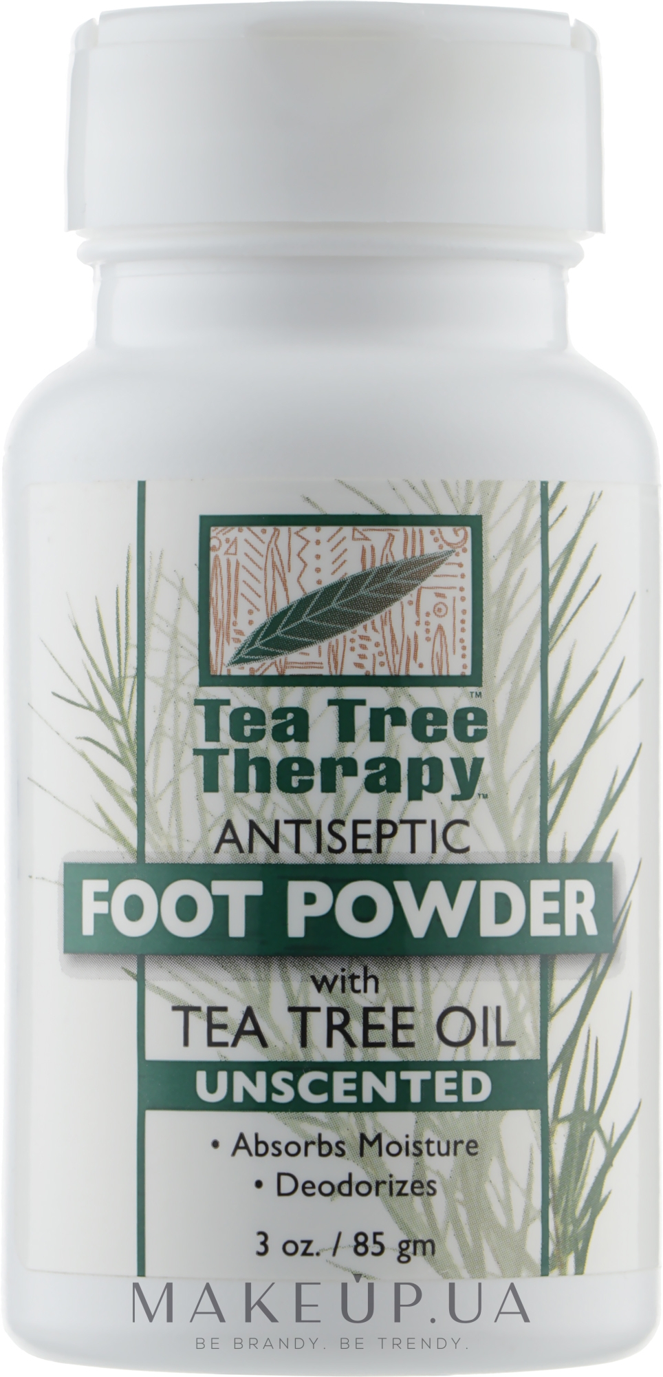 Порошок для ног дезодорирующий без запаха с маслом чайного дерева - Tea Tree Therapy Unscented Foot Powder — фото 85g
