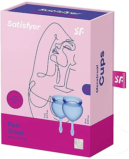 Набір менструальних чаш із хвостиком-крапелькою, синій - Satisfyer Feel Good Menstrual Cup Dark Blue — фото N2