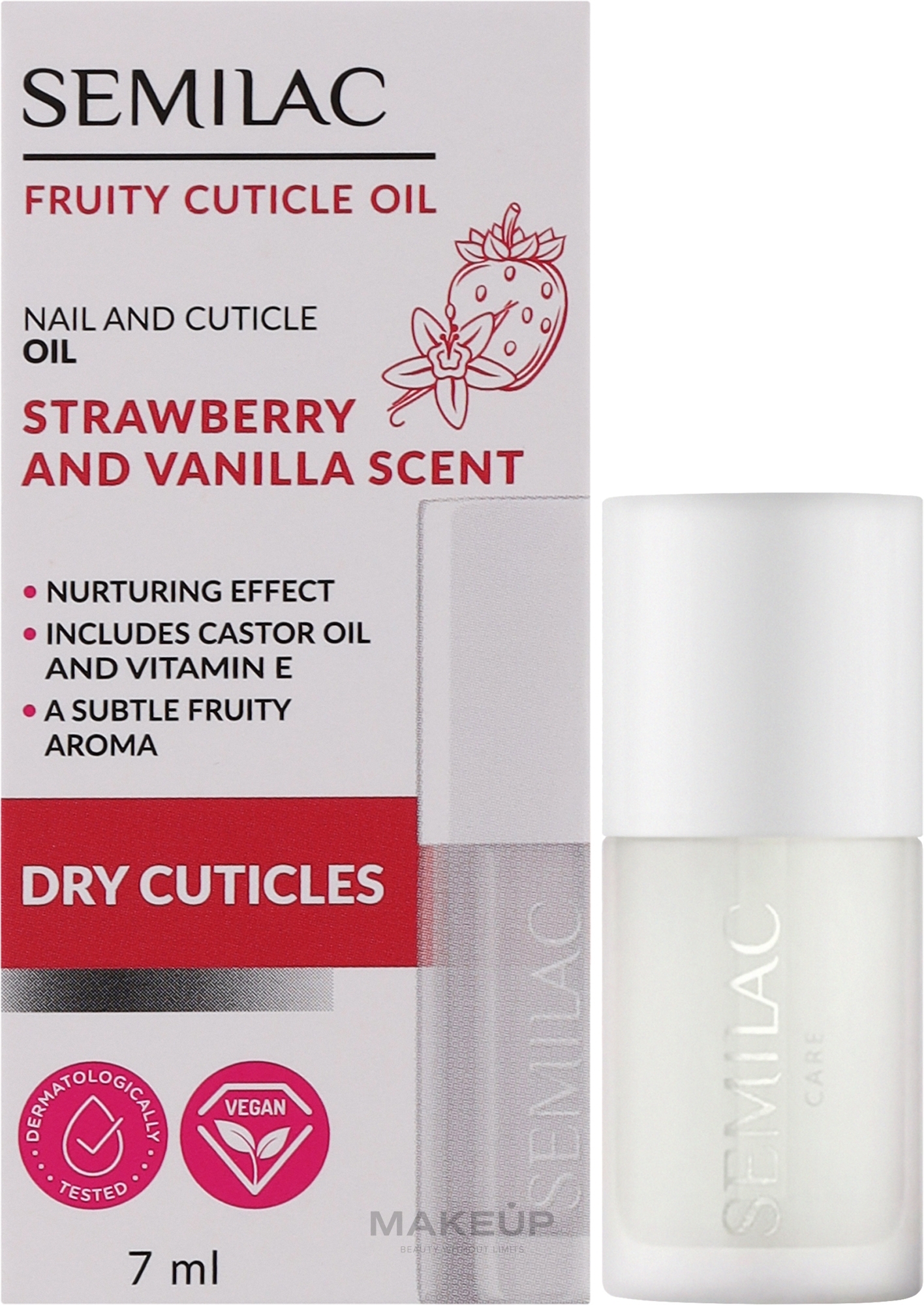 Фруктовое масло для кутикулы "Клубника и ваниль" - Semilac Fruity Cuticle Oil Strawberry & Vanilla Scent — фото 7ml