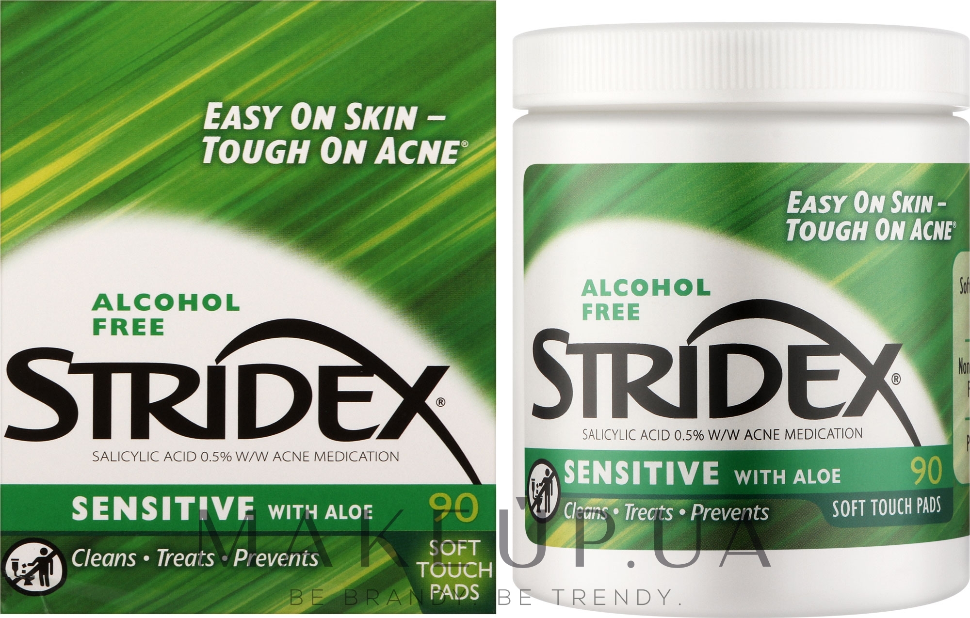 Очищувальні диски проти акне з алое - Stridex Daily Care Acne Pads With Aloe Sensitive Skin Salicylic Acid 0,5% — фото 90шт