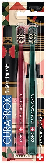 Зубная щетка, D 0,10 мм, красная+зеленая - Curaprox CS5460/2 Duo Christmas Edition 2023 — фото N1