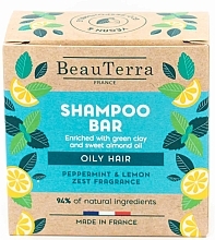 Твердий шампунь з м'ятою та лимоном - BeauTerra Solid Shampoo For Oily Hair — фото N1
