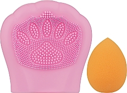 Парфумерія, косметика Набір спонжів для вмивання, 2 в 1 "Котяча лапка", яскраво-рожевий + помаранчевий - Puffic Fashion