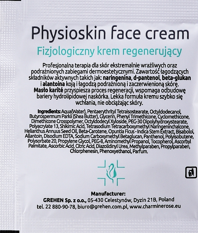 Физиологический регенерирующий крем для лица - Charmine Rose Charm Medi Physioskin Face Cream (пробник) — фото N2