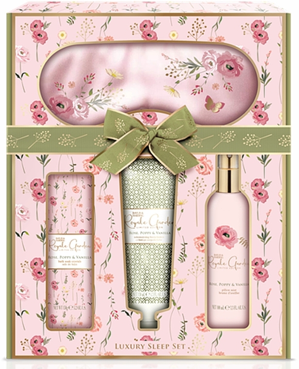 Набор - Baylis & Harding Royale Garden Rose, Poppy & Vanilla Luxury Beauty Sleep Gift Set (b/lot/130ml + bath/salt/150g + spray/100ml + eye/mask/1pcs) — фото N1